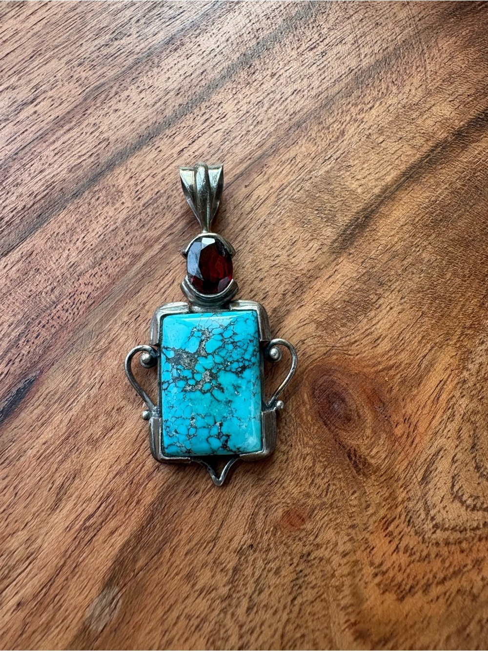 Sterling Silver Turquoise & Garnet Pendant